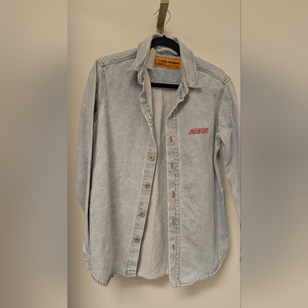 Heron Preston Light Blue Jean Jacket with Red Logo